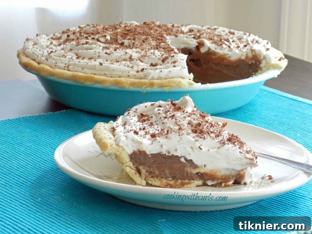 Luxurious Chocolate Cream Pie, a no-bake classic with a rich, smooth texture.