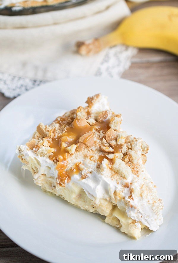 Creamy Best Ever Banana Pudding Pie with fresh banana slices and vanilla wafers.