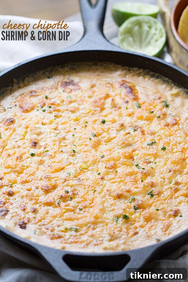 Irresistibly Cheesy Chipotle Shrimp and Corn Dip ready to be devoured