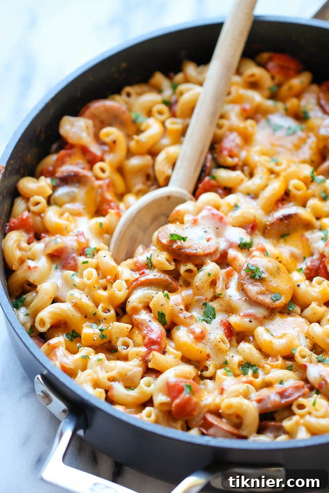 15 One-Pan Wonders for Effortless Meals 10 One-pot andouille sausage skillet pasta, a smoky and spicy dinner recipe.