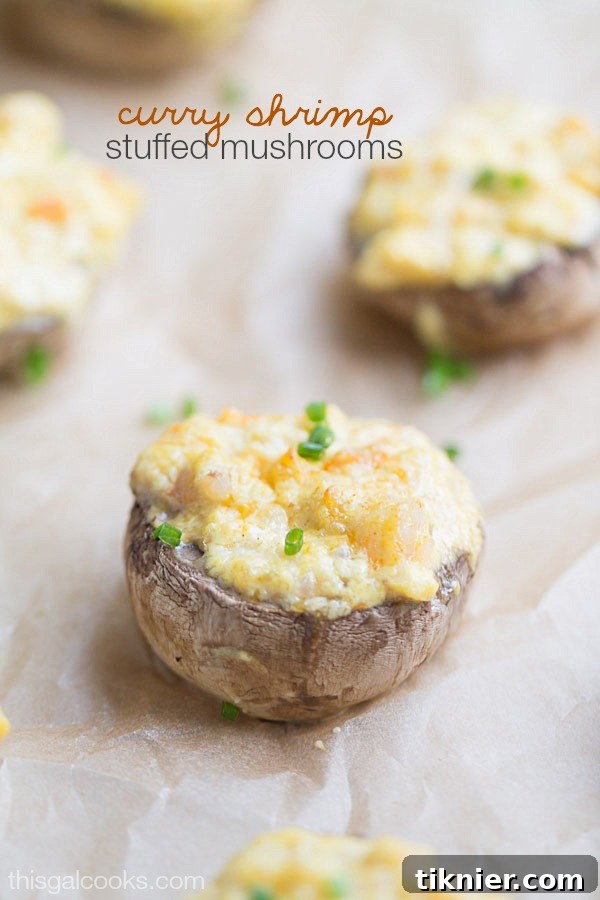 Zesty Curried Shrimp Mushroom Caps 2 Flavorful bite sized Curry Shrimp Stuffed Mushrooms are one of my FAVORITE appetizers! | This Gal Cooks