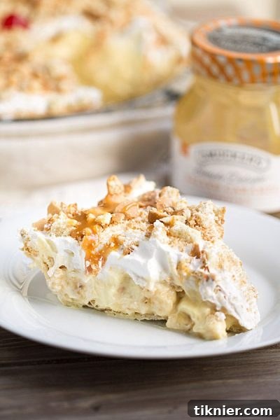 Creamy Best Ever Banana Pudding Pie garnished with fresh banana slices and fluffy whipped cream, a comforting and classic Southern dessert.