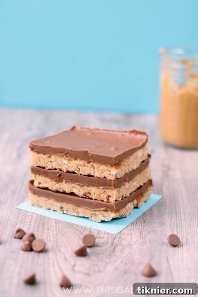 No Bake Peanut Butter Pretzel Magic Bars with chocolate drizzle