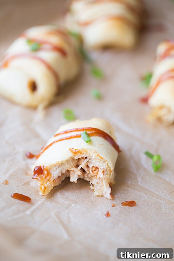 Four Ingredient BBQ Chicken Crescent Roll Ups. A Simple Appetizer | This Gal Cooks