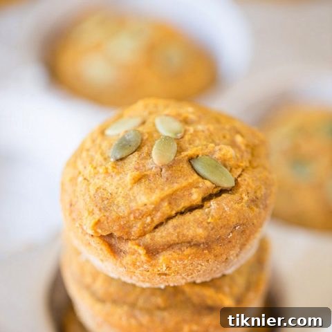 Healthier Pumpkin Muffins, a wholesome breakfast recipe featuring pumpkin, honey, coconut oil, and whole wheat flour.