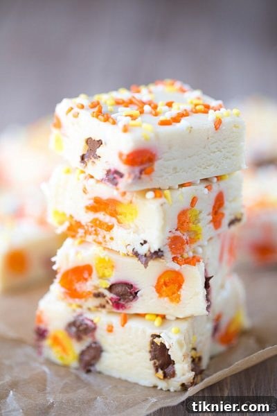 Candy Corn M&M White Chocolate Fudge | Festive Halloween Chocolate Dessert