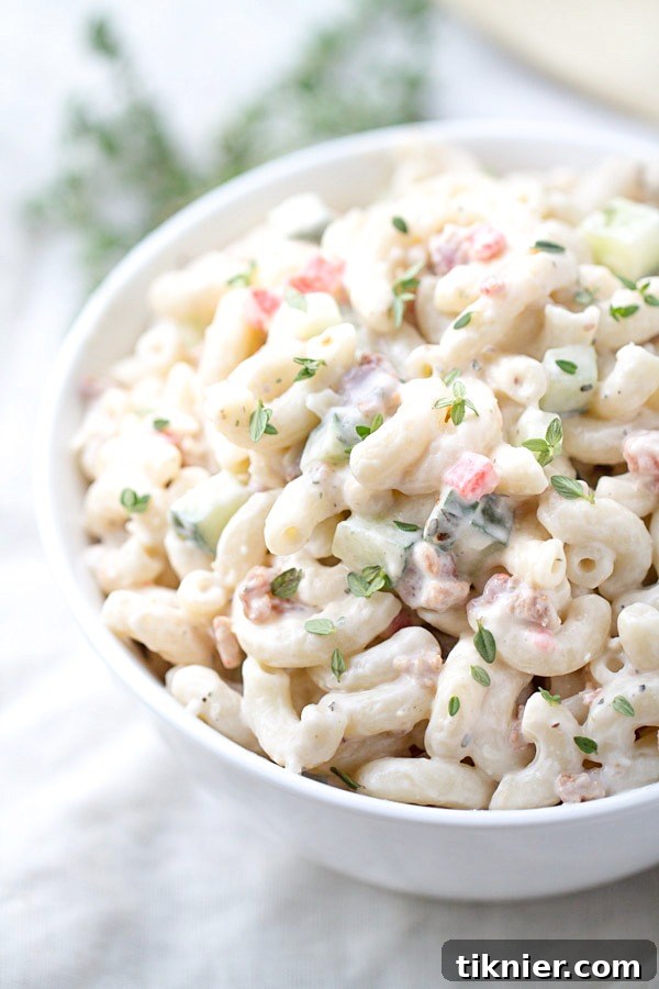 Savory Bacon Parmesan Pasta Salad, loaded with crispy bacon and rich Parmesan cheese.