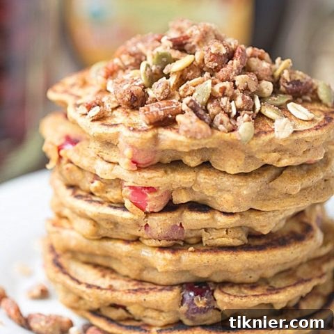 Cranberry Pumpkin Pancakes, a delicious and healthier breakfast option.