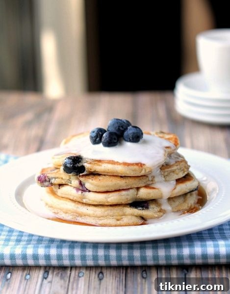 Blueberry Coconut Pancakes. These delicious pancakes use coconut milk rather than dairy milk. Don't you just want to bite into them? From This Gal Cooks