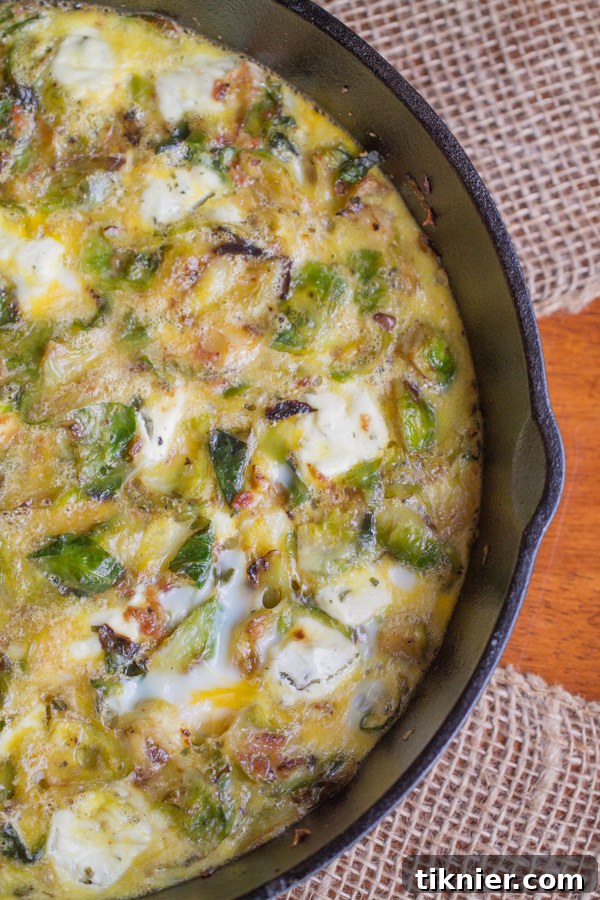 Delicious Brussels Sprouts, Bacon and Goat Cheese Frittata - a low carb and flavorful option for brunch. | This Gal Cooks #eggs #lowcarb #casseroles