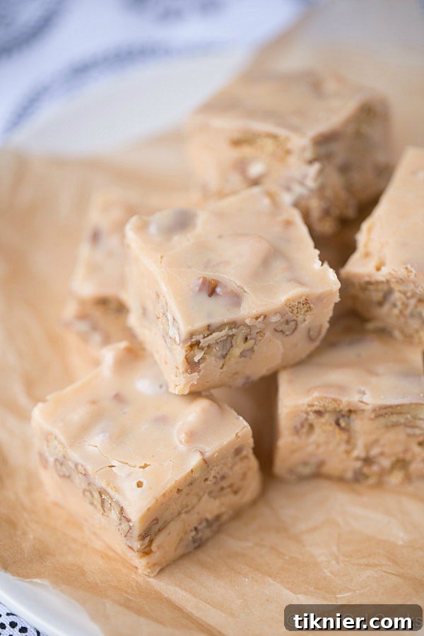 Rich and creamy homemade Butter Pecan Fudge, studded with crunchy pecans and cinnamon graham crackers, perfect for any sweet occasion.