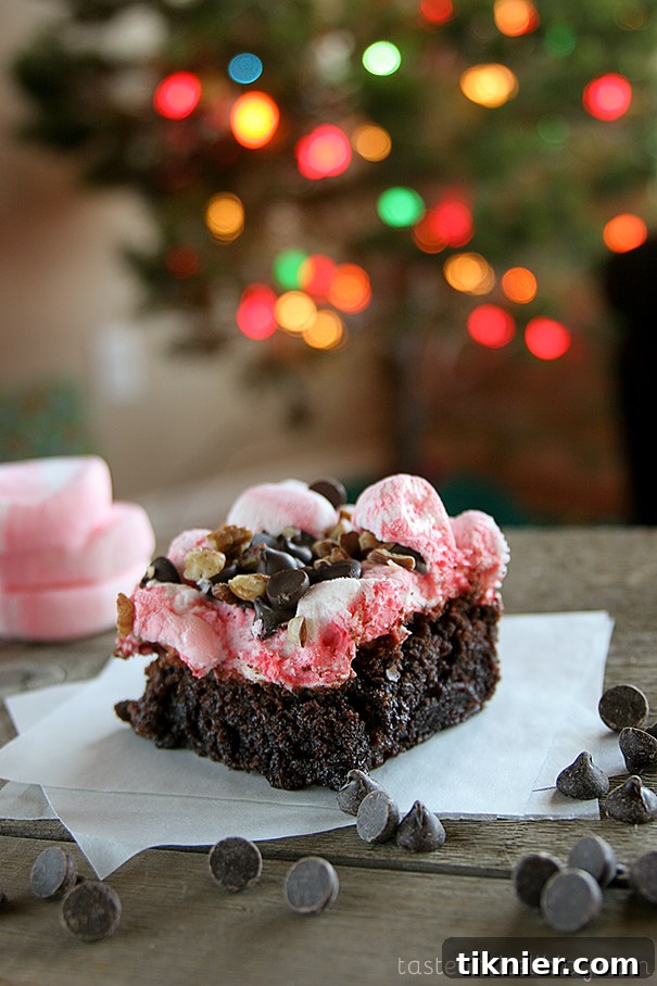 40+ Chocolate Peppermint Treats 21 Peppermint Rocky Road Brownies, a rich and textured holiday dessert by Taste and Tell