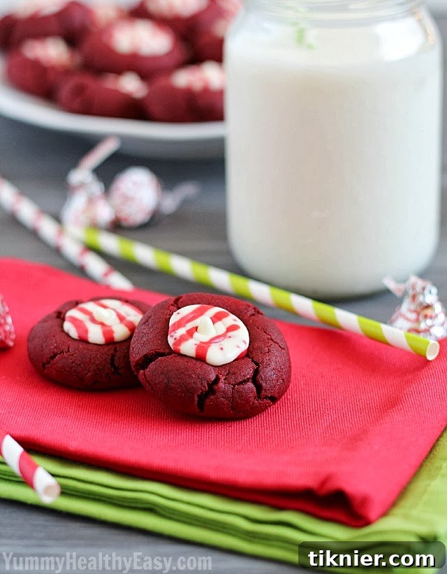 40+ Chocolate Peppermint Treats 33 Vibrant Red Velvet Peppermint Thumbprint Cookies, beautiful and delicious by Yummy Healthy Easy