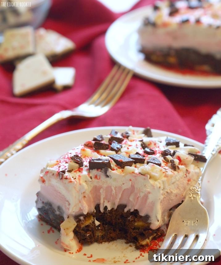 40+ Chocolate Peppermint Treats 9 Decadent Peppermint Ice Cream Brownie Bars from The Cookie Rookie, a cool and fudgy treat