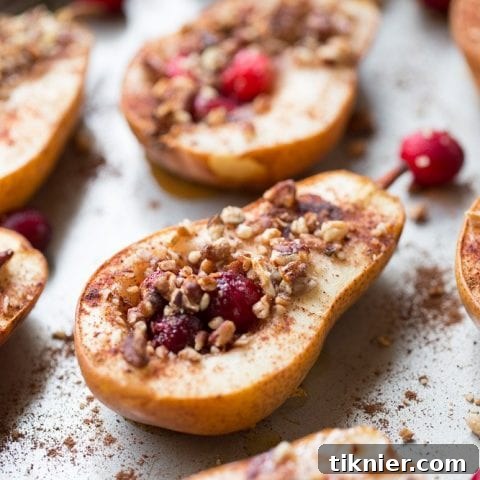 Baked Pears with Honey, Cranberries and Pecans