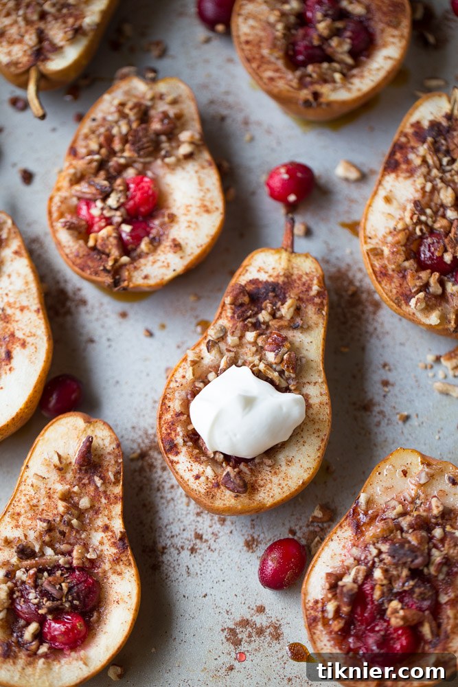 Honey Cranberry Pecan Baked Pears A Perfect Treat 6 Baked Pears with Honey, Cranberries and Pecans. A healthy holiday dessert option.