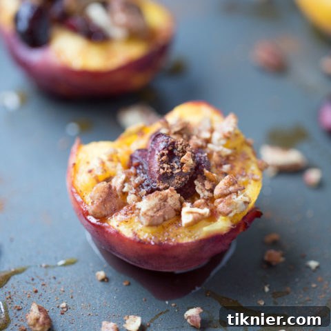 Baked Peaches with Cherries and Pecans