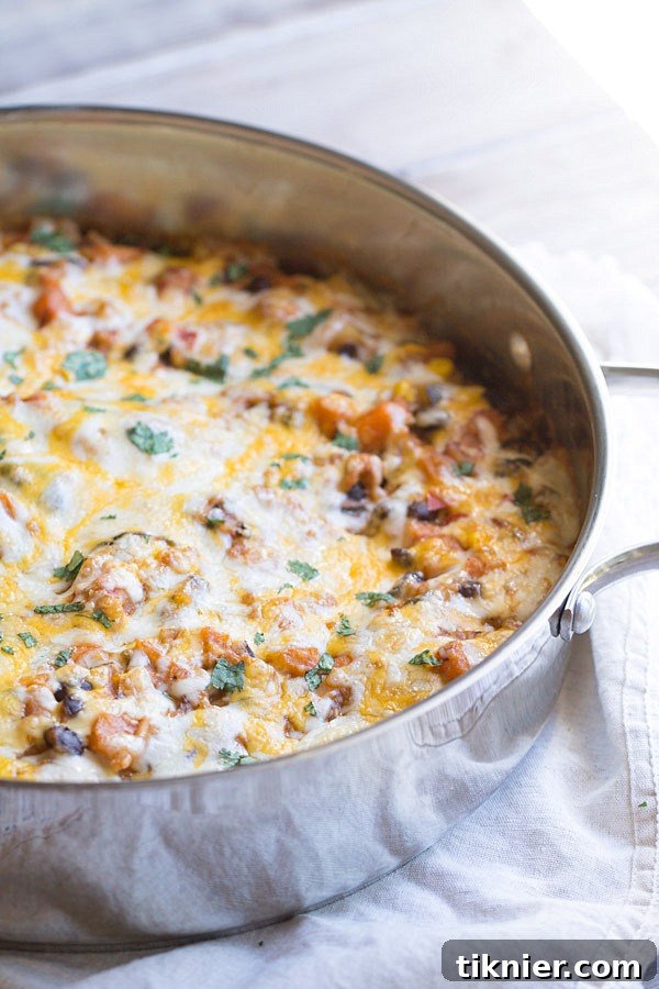 Easy One Skillet Sweet Potato Enchiladas Casserole