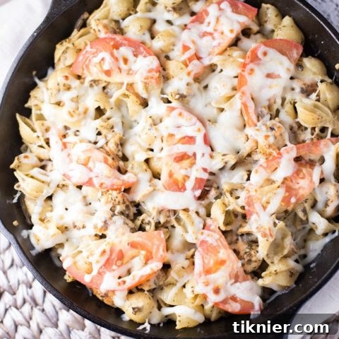 Delicious Pesto Chicken Pizza Pasta, ready in under 30 minutes for a quick dinner