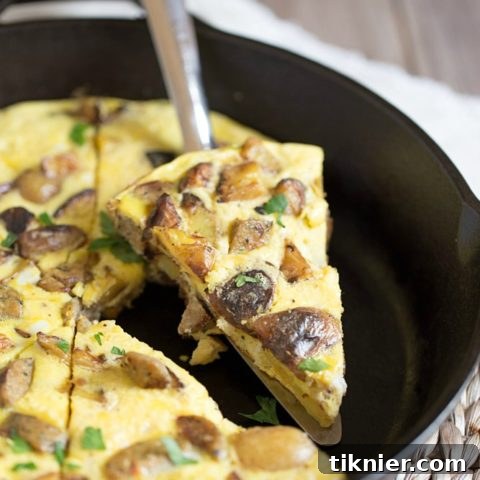 Potato Frittata with Chicken Sausage, a savory and healthy breakfast recipe using leftover potatoes.