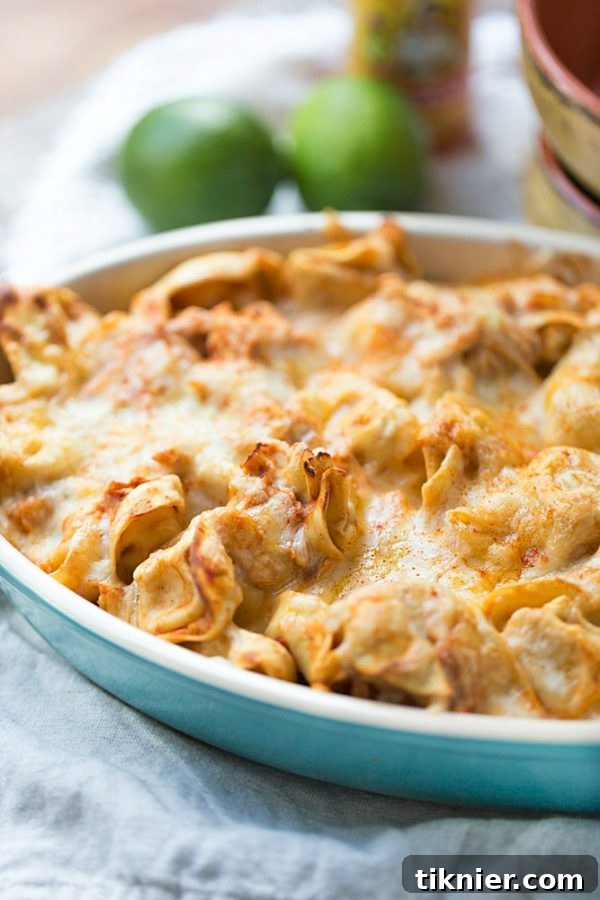 Five Ingredient Chicken Enchilada Tortellini Bake. Ready for dinner in under 30 minutes! | This Gal Cooks