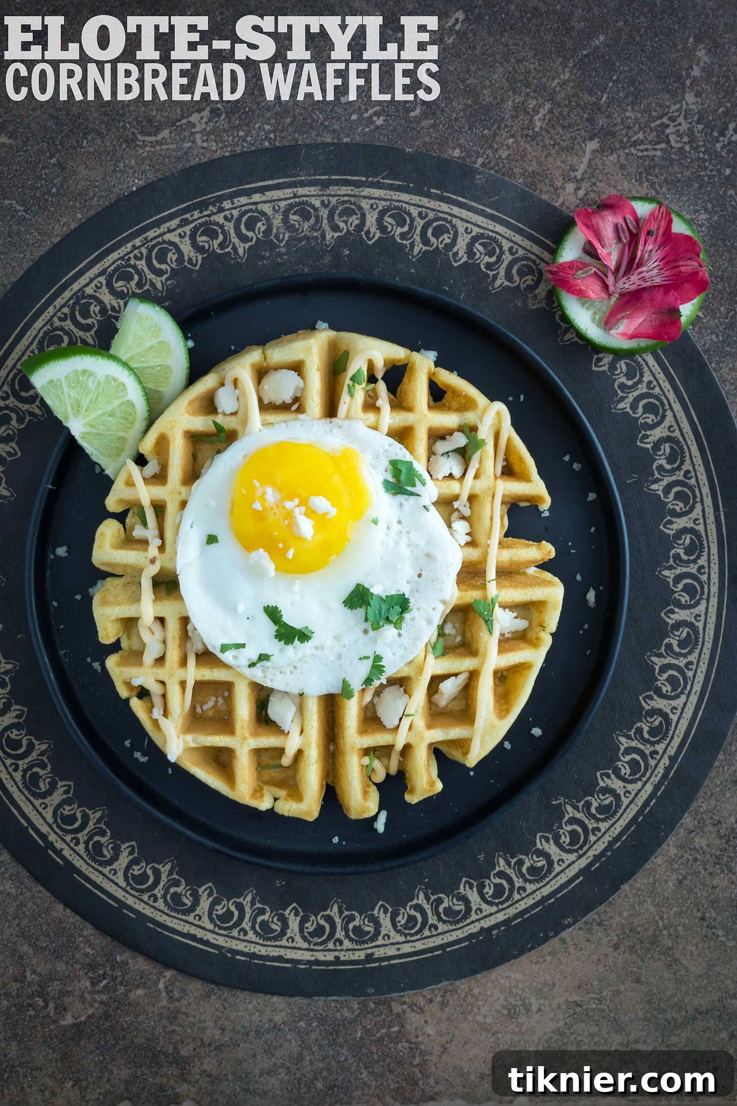 Elote Style Cornbread Waffles, a savory and unique breakfast twist