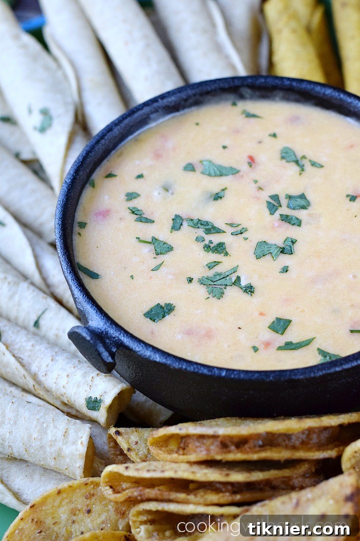 Creamy Queso Blanco Dip with tortilla chips, perfect for dipping