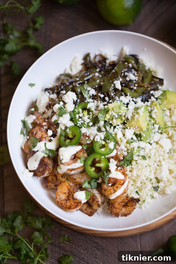 Shrimp Fajita Bowls with Cilantro Lime Cauliflower Rice | This Gal Cooks