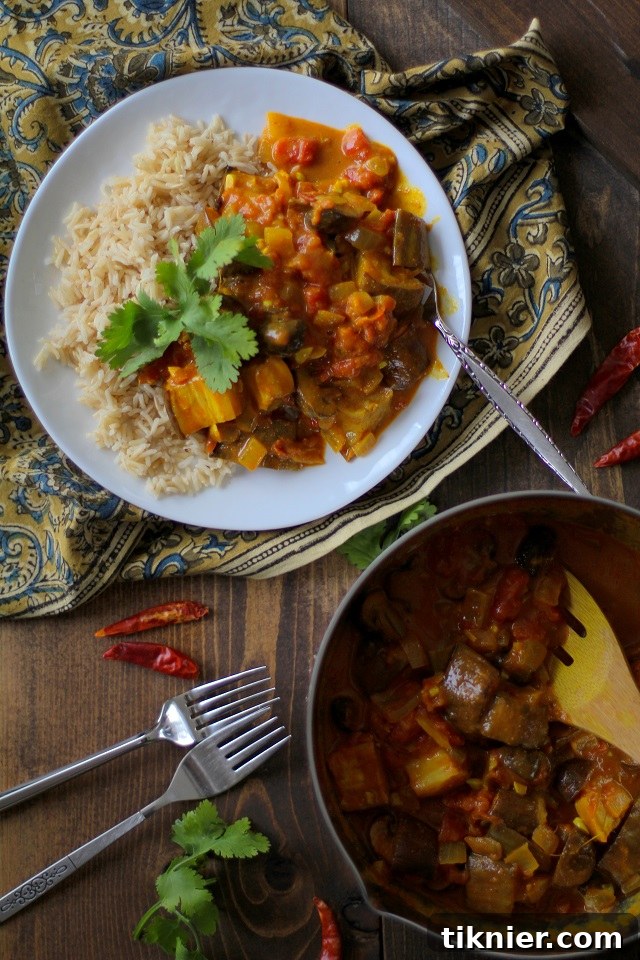 Roasted Eggplant and Mushroom Curry - A flavorful vegan curry