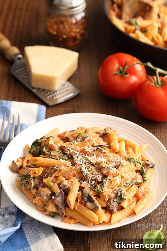 Creamy Tomato Mushroom Pasta - A quick and elegant vegetarian pasta