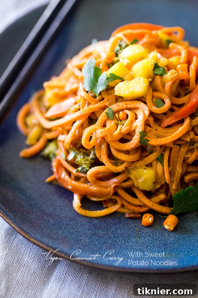 Vegan Coconut Curry with Sweet Potato Noodles - A rich and comforting dish