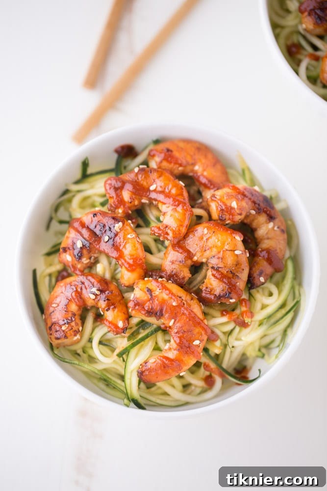 Cucumber Noodle Bowls with Sesame Shrimp - Healthy meal idea.