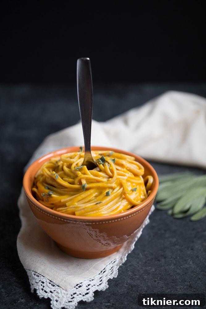 Delicious Vegan Pumpkin Cream Sauce. Low calorie, low sugar, and low fat. Only 57 calories per 1/2 C serving – a healthy and guilt-free option.