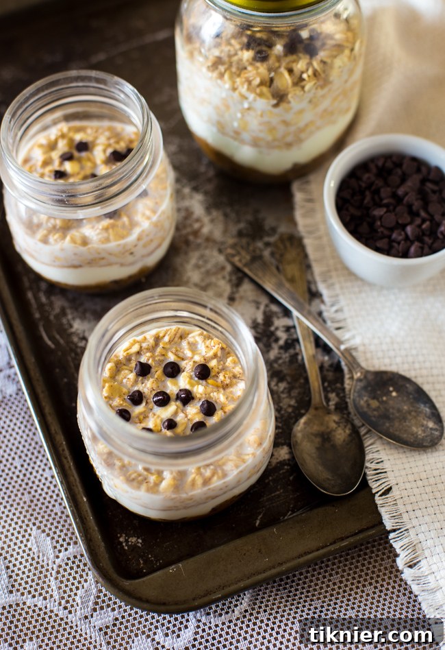 Delicious Cookie Dough Overnight Oats, a vegan-friendly and convenient breakfast choice.
