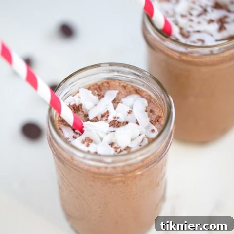 Delicious Coconut Mocha Coffee Smoothie in a glass, ready for enjoyment.