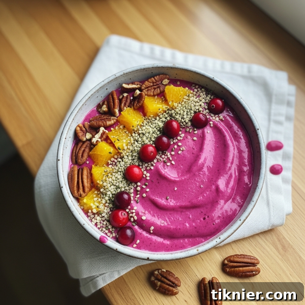 Vibrant Cranberry Smoothie Bowl topped with granola and fresh fruit, a healthy and energizing breakfast