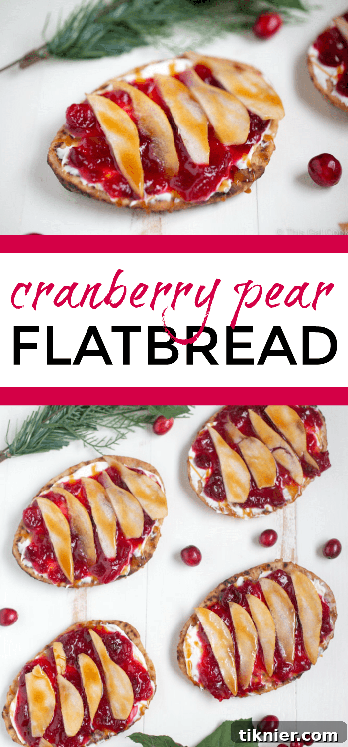 Full spread of Cranberry Pear Flatbread, ready for a holiday gathering or festive snack.