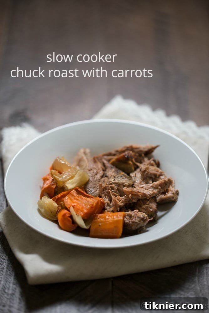 Delicious Slow Cooker Chuck Roast with Carrots, ready to serve