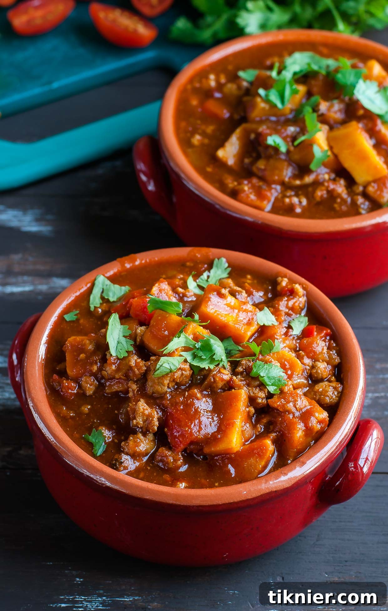 Smoky Chipotle Turkey and Sweet Potato Chili by Peas and Crayons