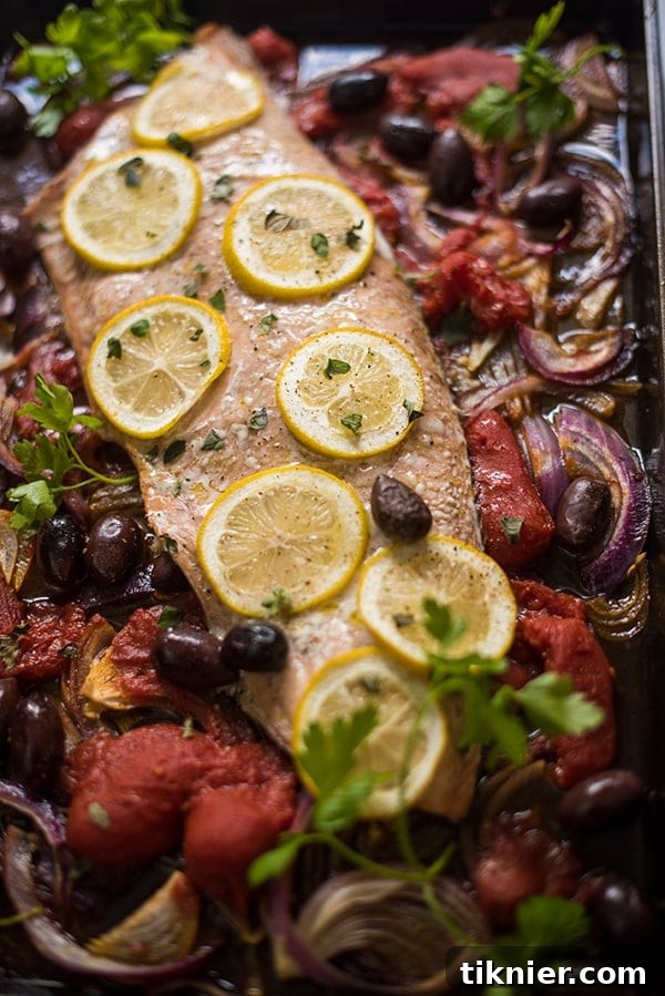 Sheet Pan Salmon with Tomatoes and Olives by The Lemon Bowl
