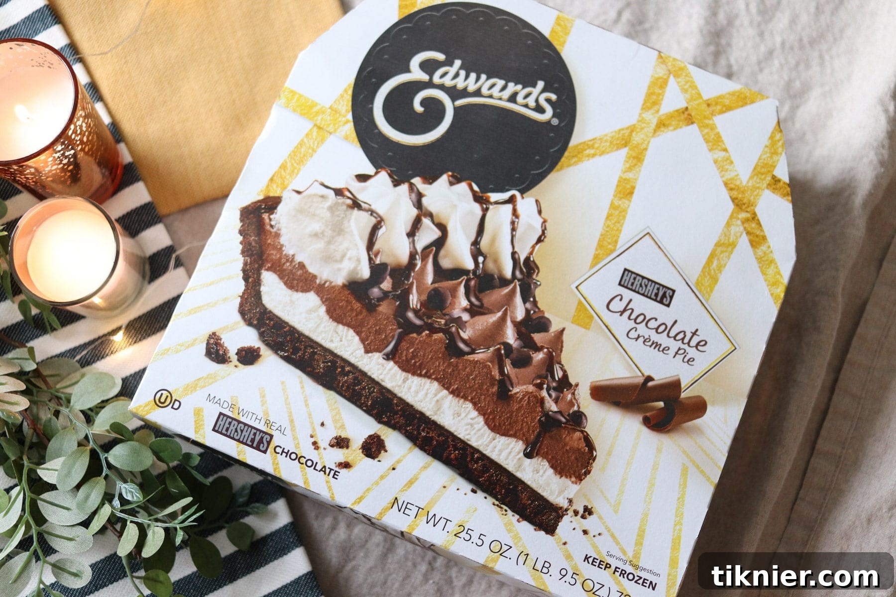 Edwards Hershey's Chocolate Crème Pie retail packaging in freezer