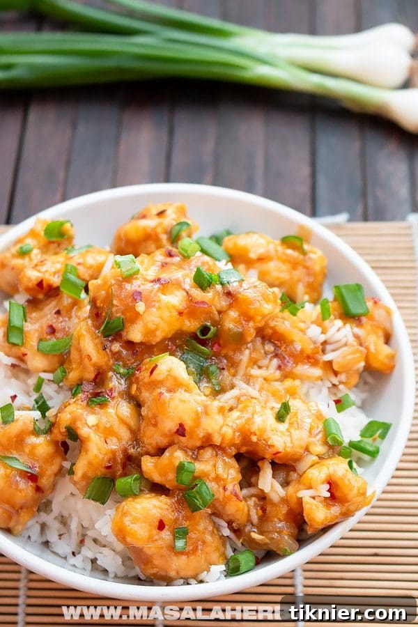 A tempting plate of homemade Panda Express Orange Chicken Copycat, offering a healthier version of the popular dish.