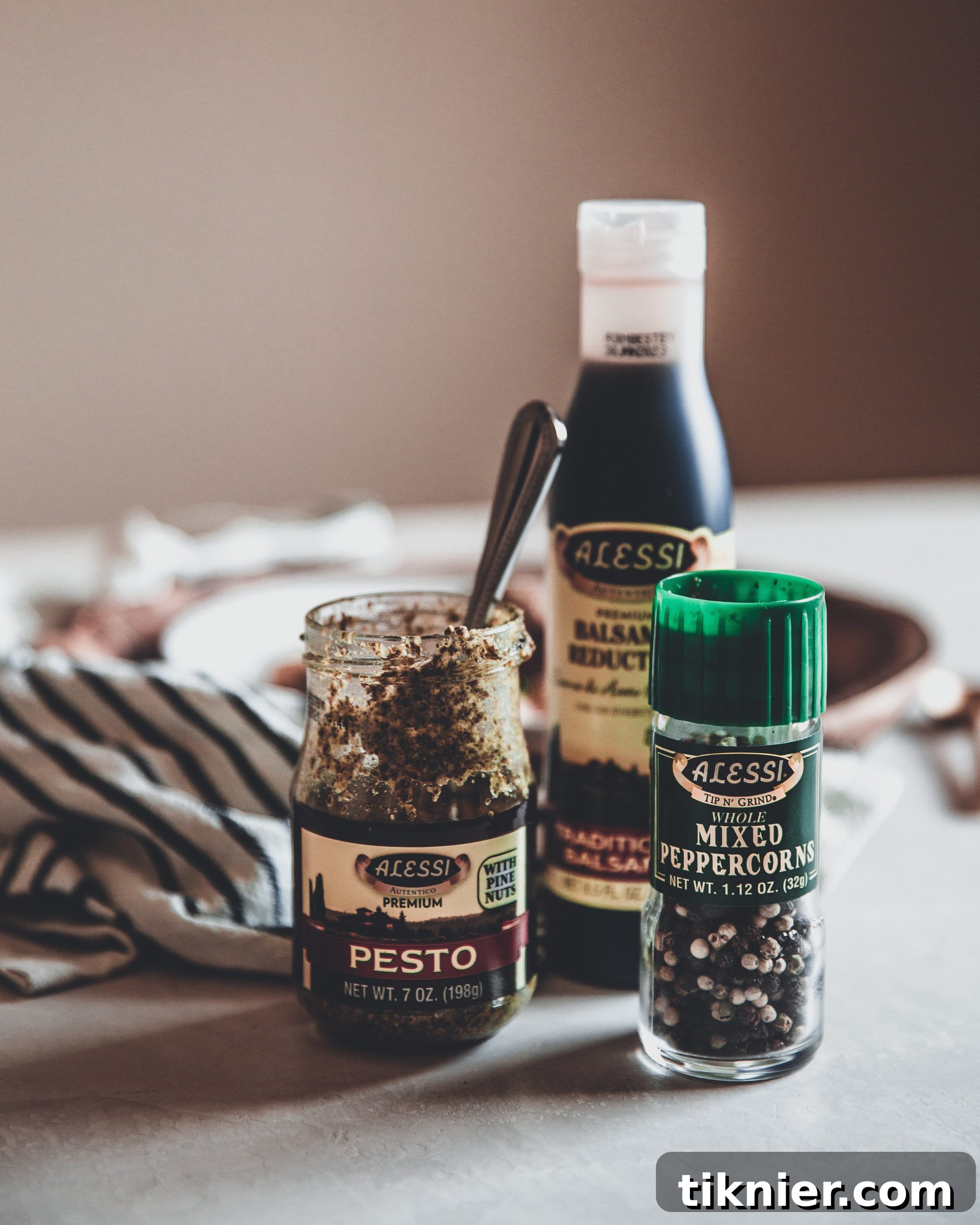 Plated Baked Pesto Pork Meatballs and Creamy Gnocchi