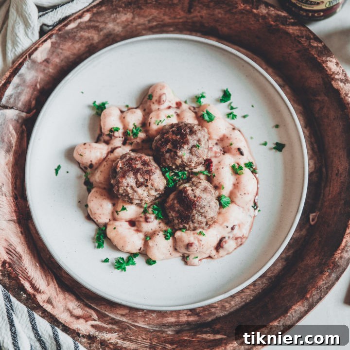 Baked Pesto Pork Meatballs with Creamy Gnocchi