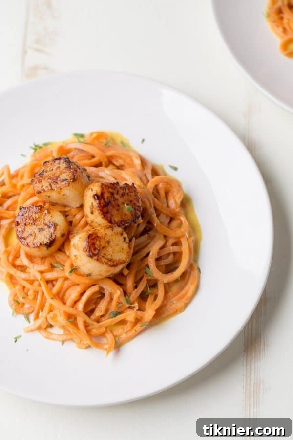 Blackened Scallops with Sweet Potato Noodles