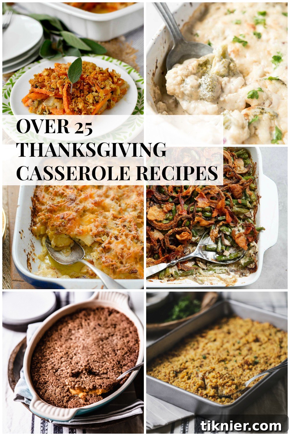 Collection of various Thanksgiving casserole dishes, perfect for holiday meal planning.