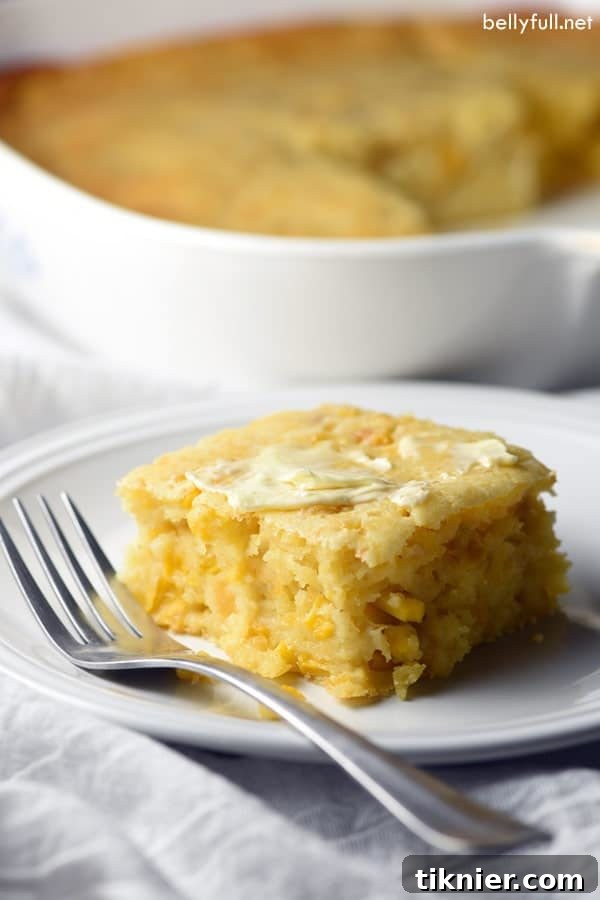 Comforting Creamy Cornbread Casserole, an easy and satisfying holiday side dish.