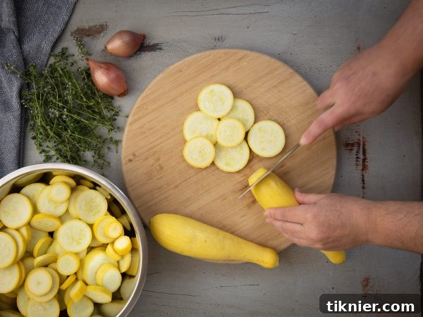 Cutting crookneck squash for casserole