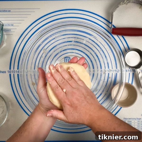 Irresistible Chess Pie 13 pie dough formed into a disk shape on a countertop