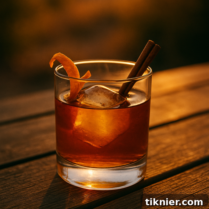 The Maple Old Fashioned That Sets Your New Cocktail Standard 3 A top-down view of a stylish recipe card for a Maple Old Fashioned, featuring the cocktail and details like yield, prep time, ingredients, and instructions, perfect for sharing.